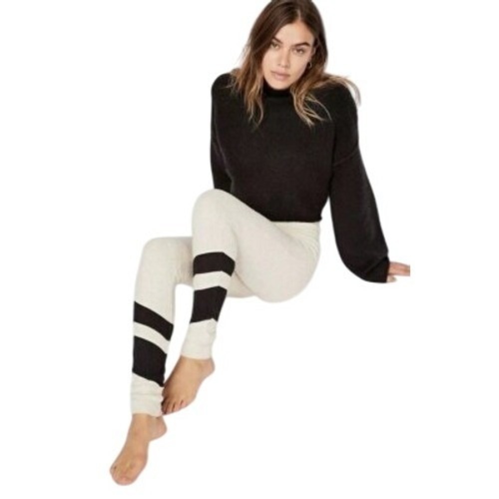 FREE PEOPLE High Rise, Ribbed Knit Legging Black Oatmeal Heather, Size XS
